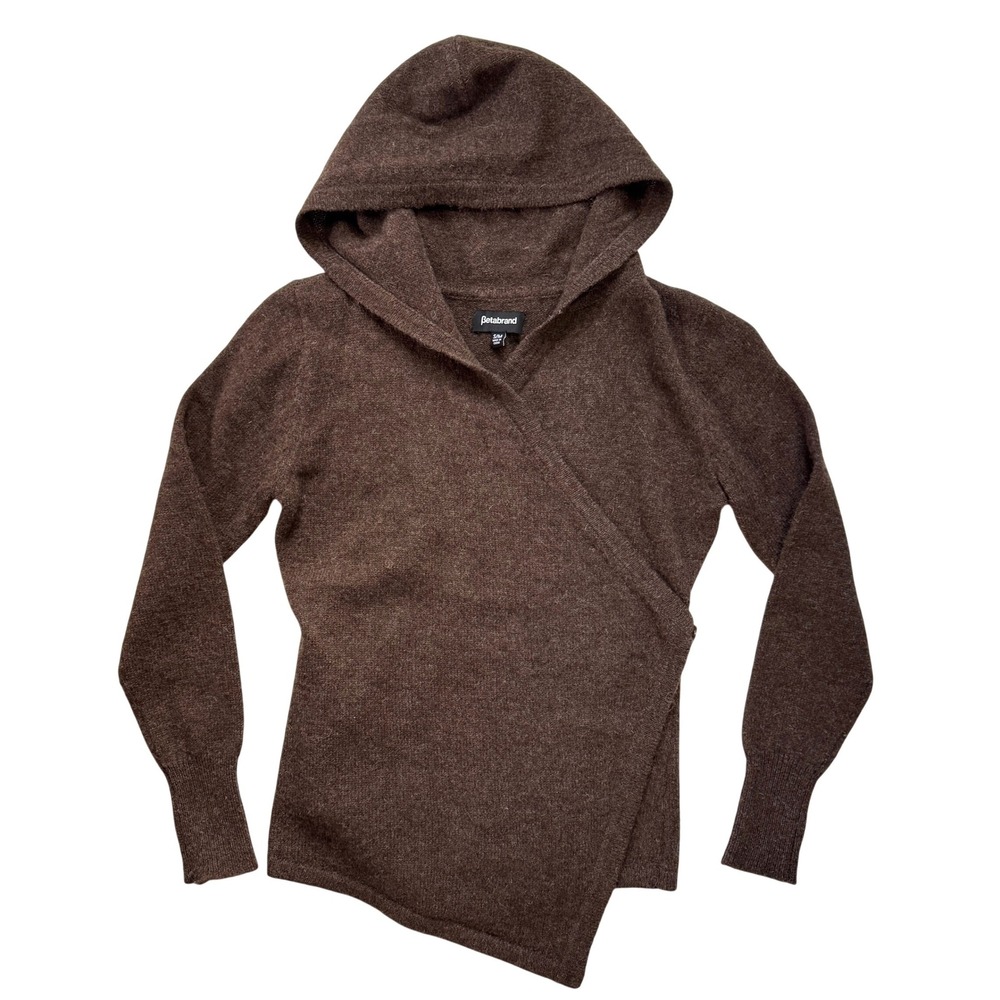 Betabrand Chocolate Brown Hooded Wrap Cardigan